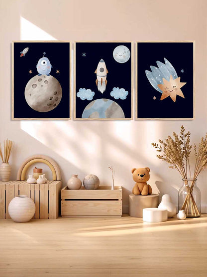 Retro Space Planet Rocket Educational Wall Art Paintings for Living Room Bedroom