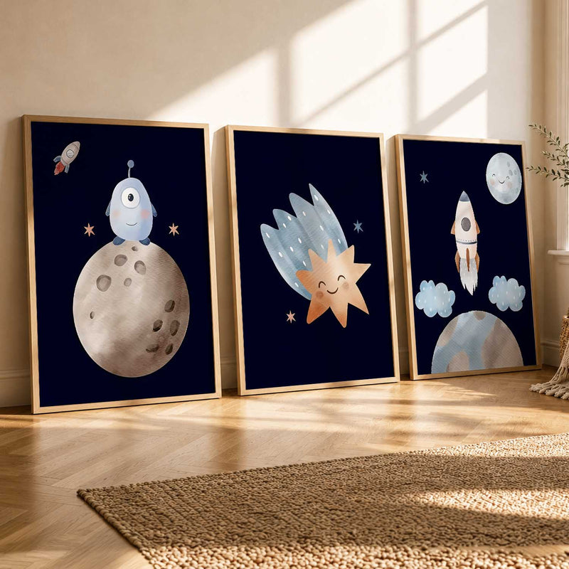 Retro Space Planet Rocket Educational Wall Art Paintings for Living Room Bedroom
