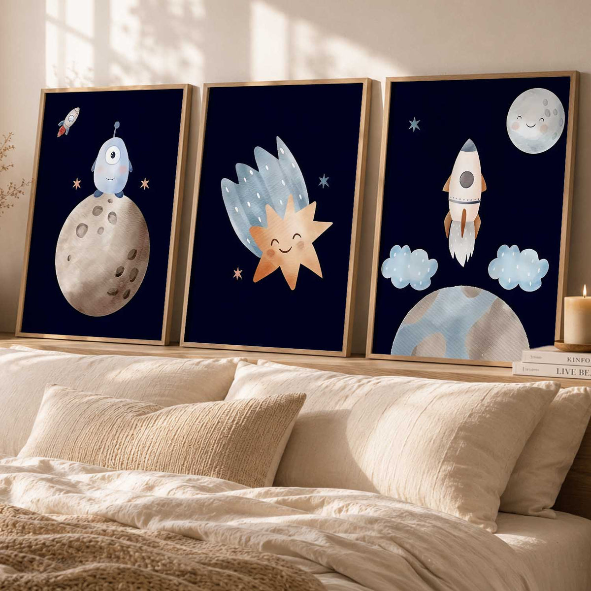 Retro Space Planet Rocket Educational Wall Art Paintings for Living Room Bedroom