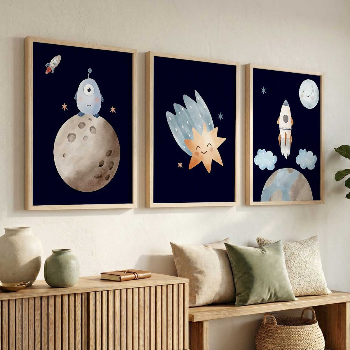 Retro Space Planet Rocket Educational Wall Art Paintings for Living Room Bedroom