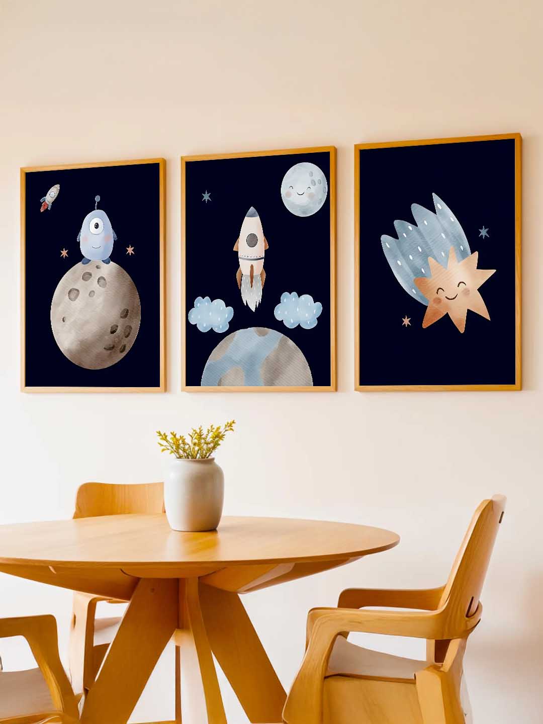 Retro Space Planet Rocket Educational Wall Art Paintings for Living Room Bedroom