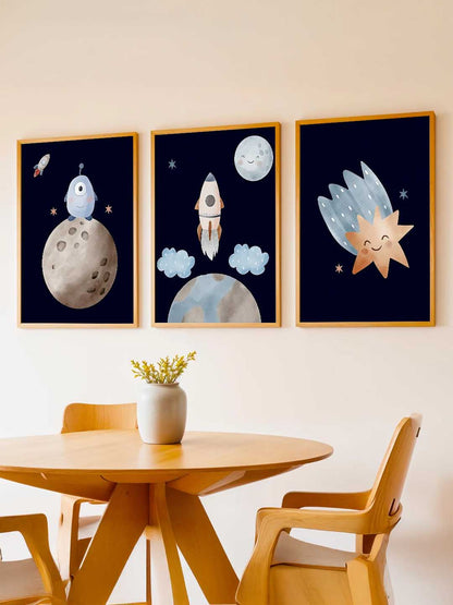Retro Space Planet Rocket Educational Wall Art Paintings for Living Room Bedroom