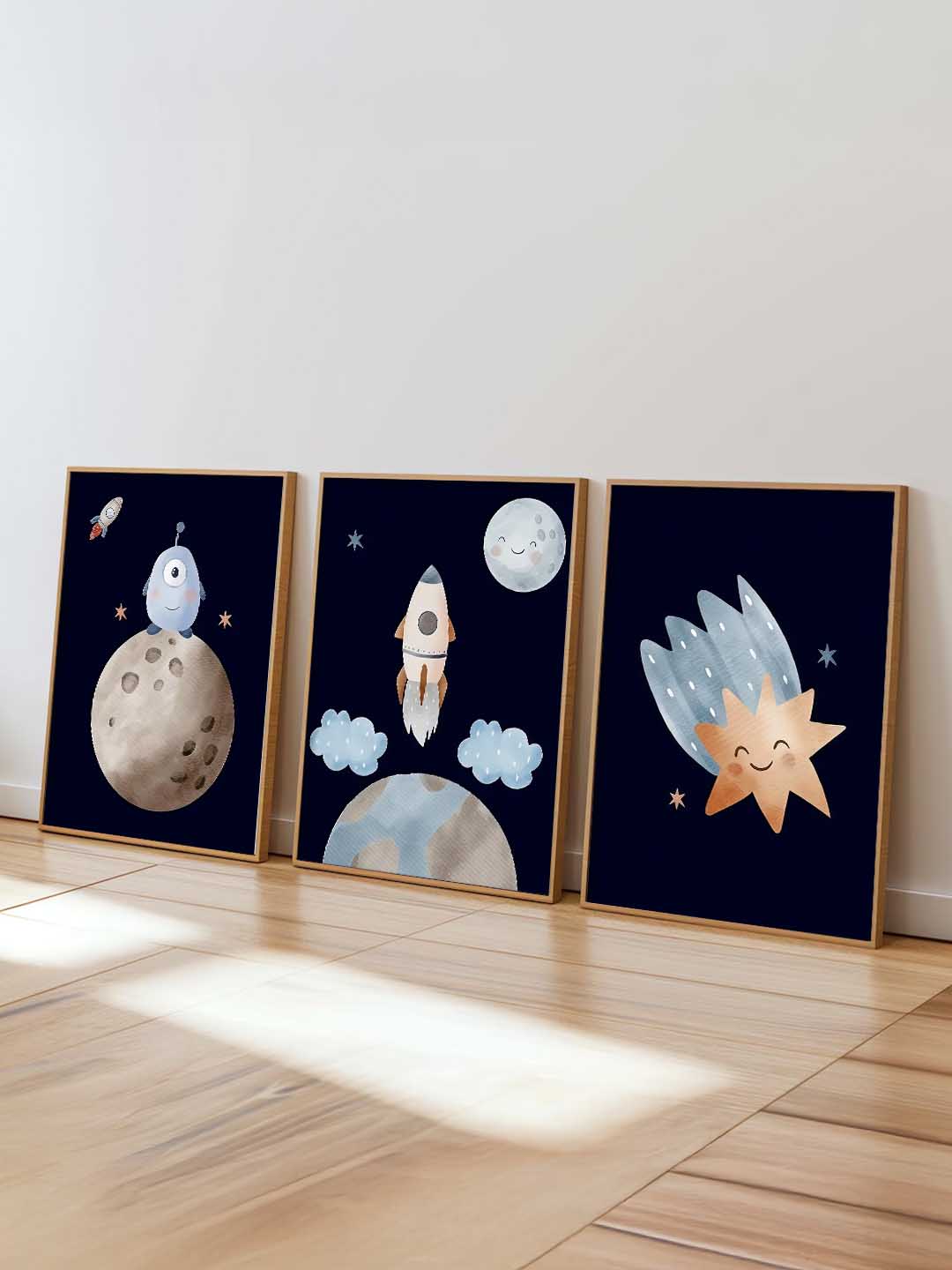 Retro Space Planet Rocket Educational Wall Art Paintings for Living Room Bedroom