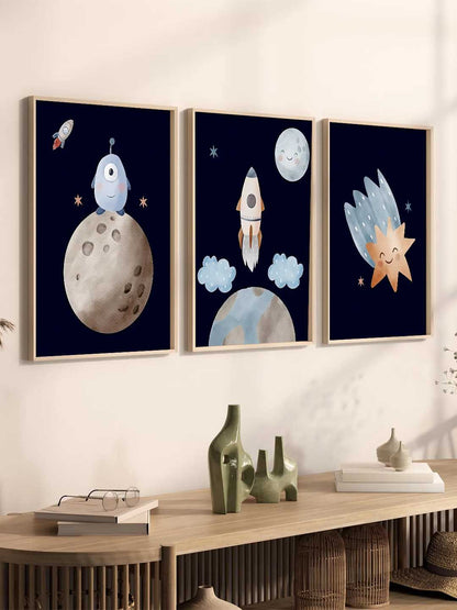 Retro Space Planet Rocket Educational Wall Art Paintings for Living Room Bedroom