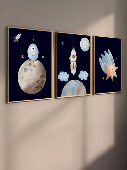 Retro Space Planet Rocket Educational Wall Art Paintings for Living Room Bedroom