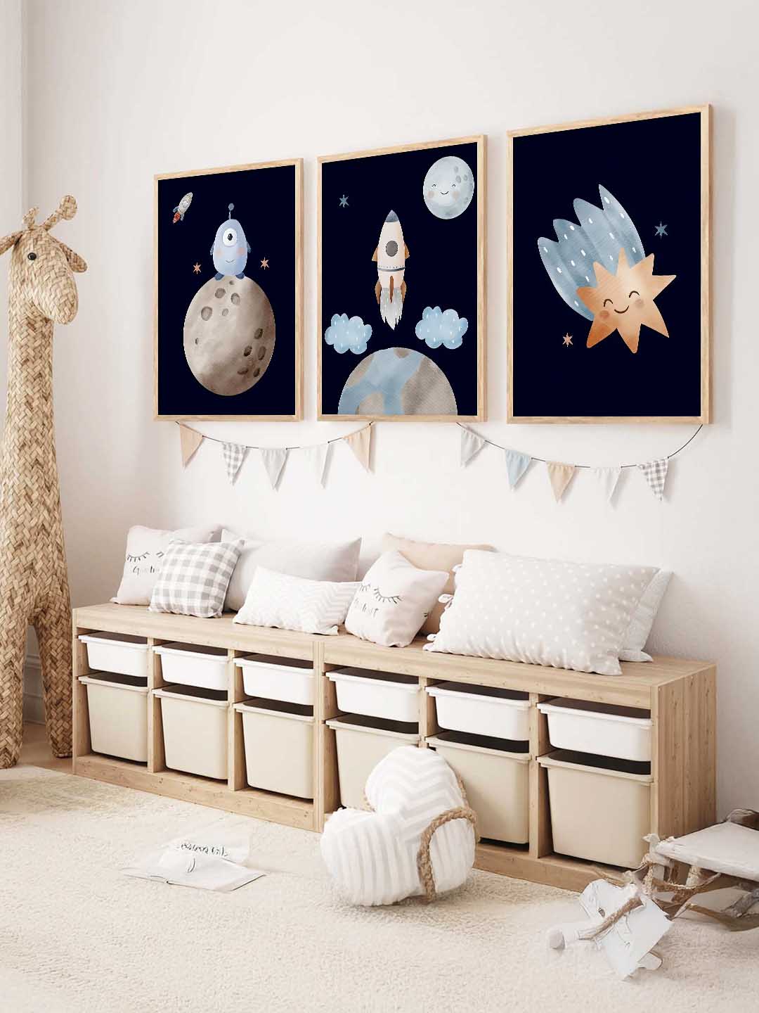 Retro Space Planet Rocket Educational Wall Art Paintings for Living Room Bedroom
