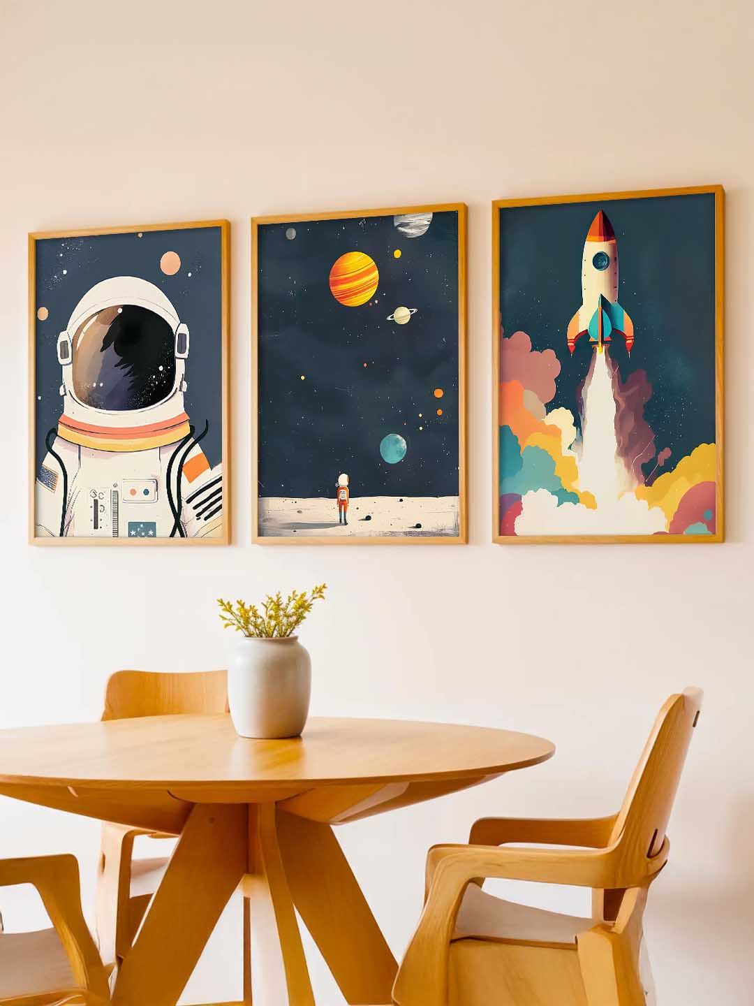 Retro Space Astronaut Planet Rocket  Educational Wall Art Paintings for Living Room Bedroom