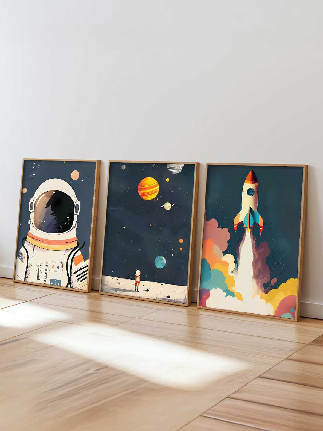 Retro Space Astronaut Planet Rocket  Educational Wall Art Paintings for Living Room Bedroom