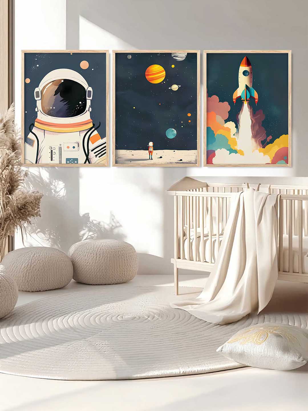 Retro Space Astronaut Planet Rocket  Educational Wall Art Paintings for Living Room Bedroom
