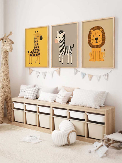 Aesthetic Cartoon Animals Wall Art Paintings for Living Room Bedroom