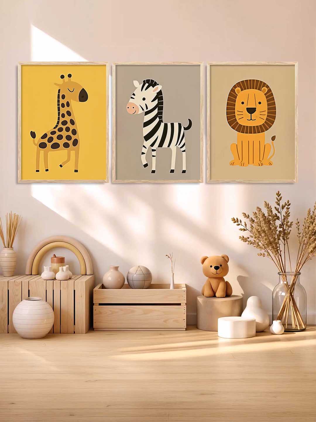 Aesthetic Cartoon Animals Wall Art Paintings for Living Room Bedroom