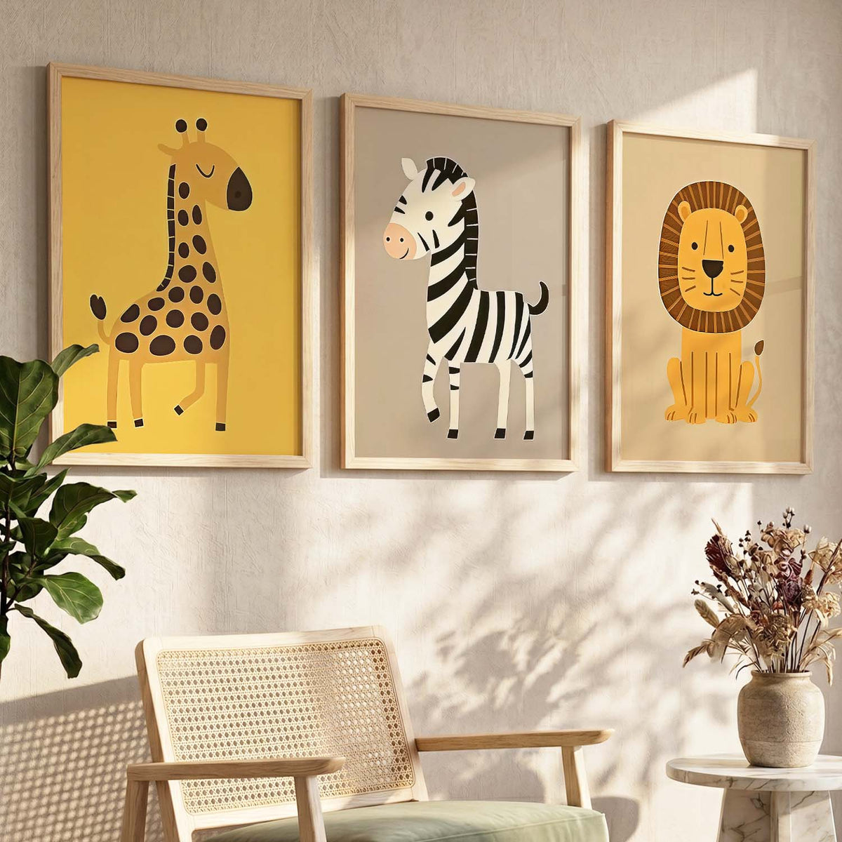 Aesthetic Cartoon Animals Wall Art Paintings for Living Room Bedroom