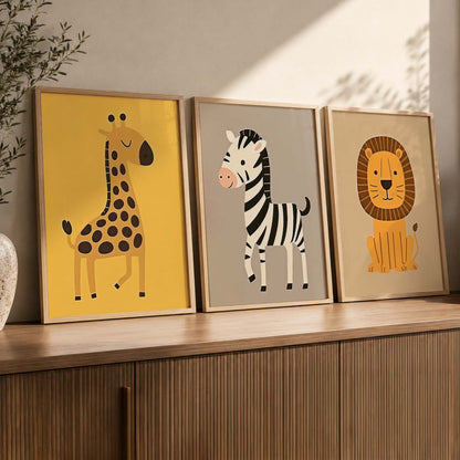 Aesthetic Cartoon Animals Wall Art Paintings for Living Room Bedroom