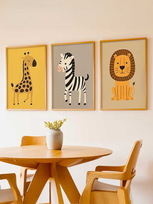 Aesthetic Cartoon Animals Wall Art Paintings for Living Room Bedroom