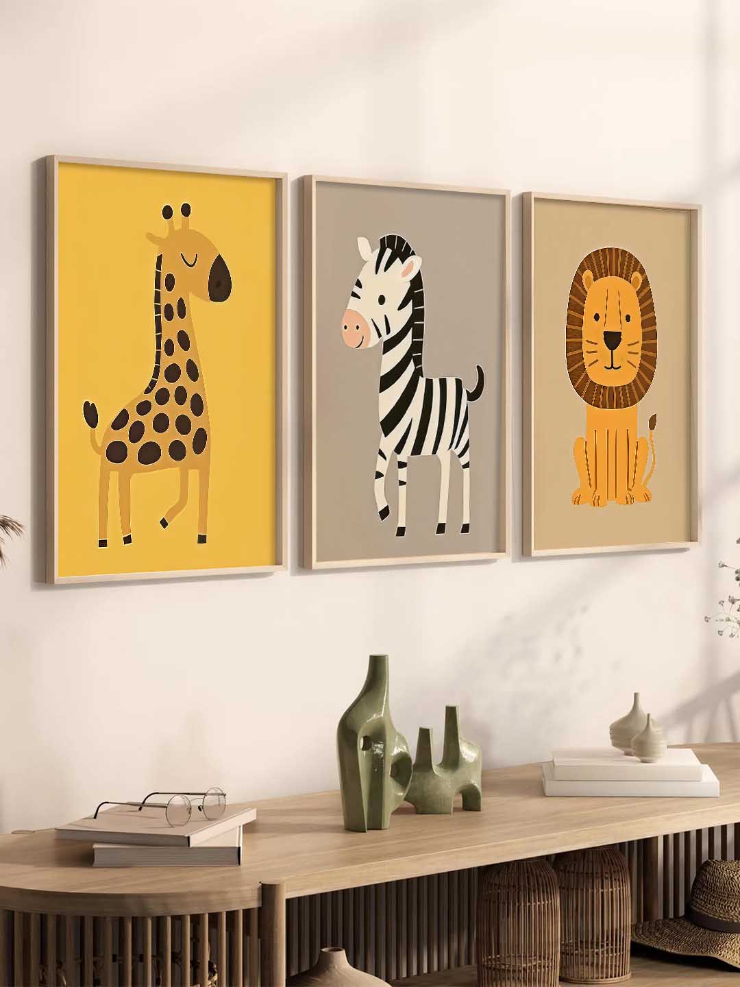 Aesthetic Cartoon Animals Wall Art Paintings for Living Room Bedroom