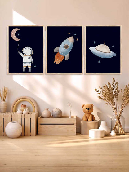 Retro Space Astronaut Spaceship Rocket  Educational Wall Art Paintings for Living Room Bedroom