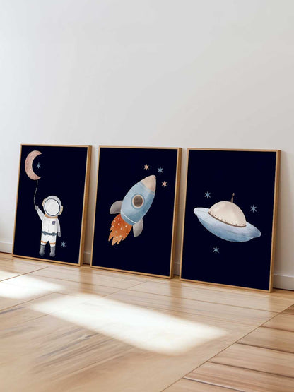 Retro Space Astronaut Spaceship Rocket  Educational Wall Art Paintings for Living Room Bedroom