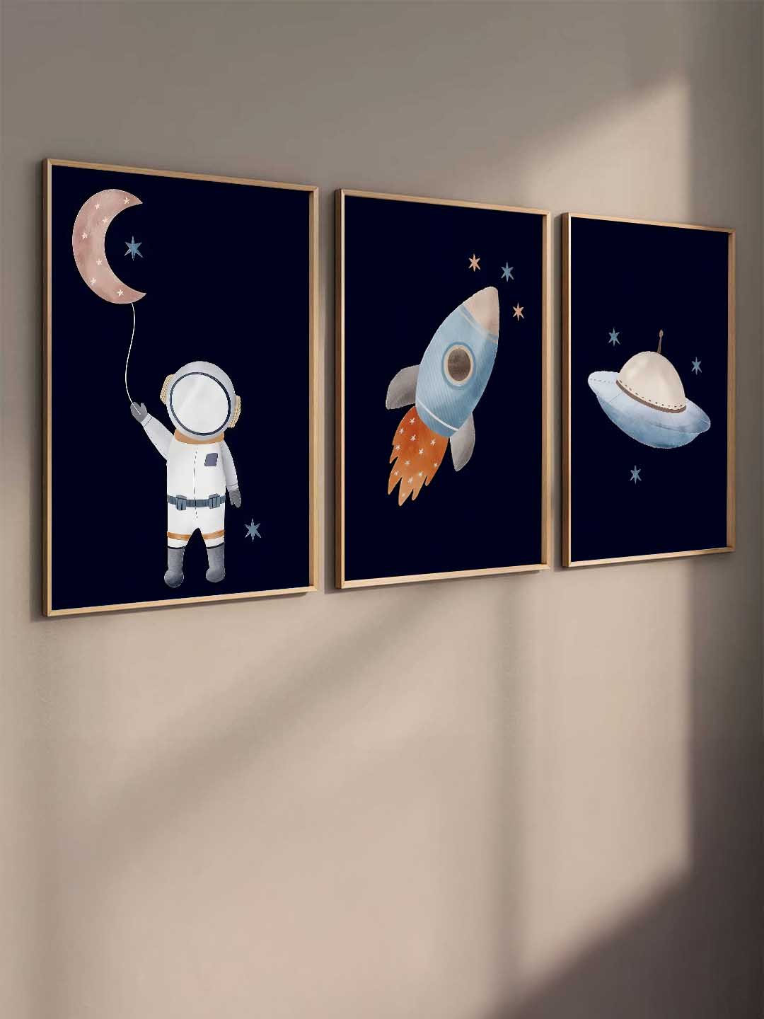 Retro Space Astronaut Spaceship Rocket  Educational Wall Art Paintings for Living Room Bedroom