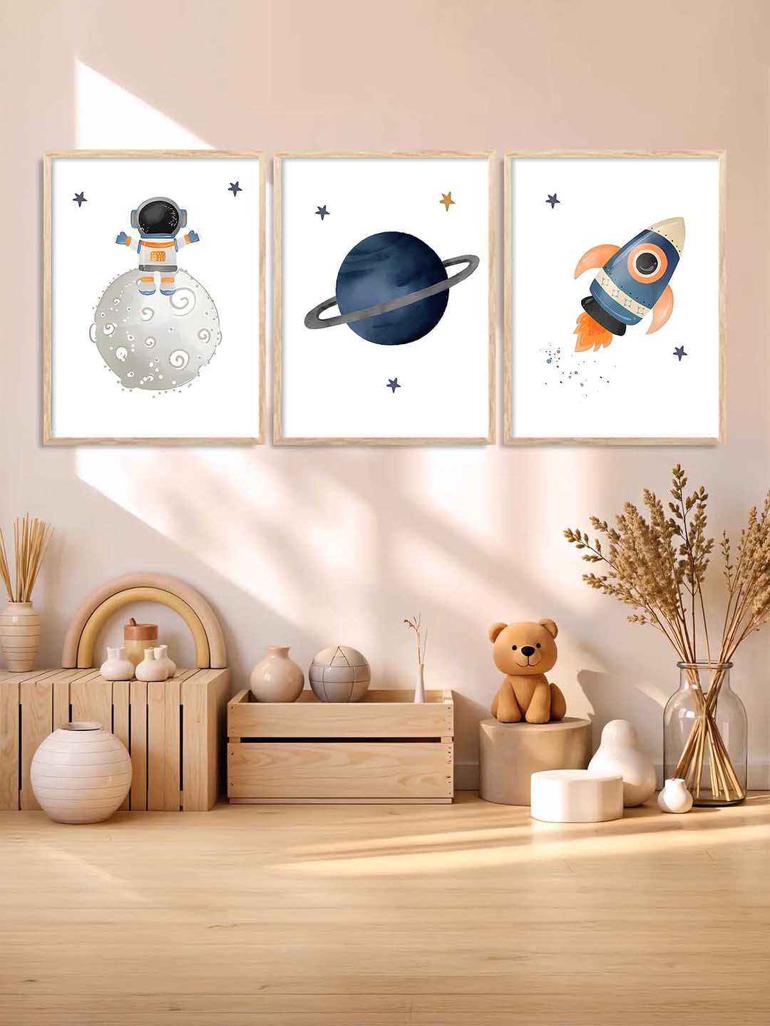 Retro Space Astronaut Planet Rocket Wall Art Paintings for Living Room Bedroom