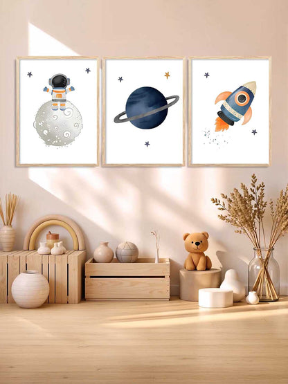 Retro Space Astronaut Planet Rocket Wall Art Paintings for Living Room Bedroom