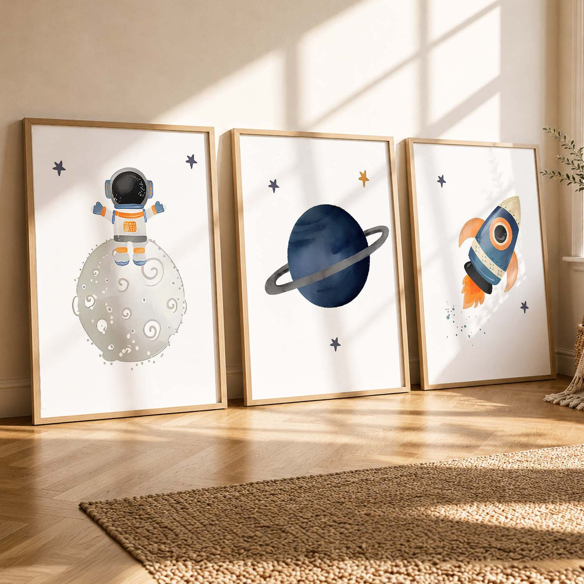 Retro Space Astronaut Planet Rocket Wall Art Paintings for Living Room Bedroom