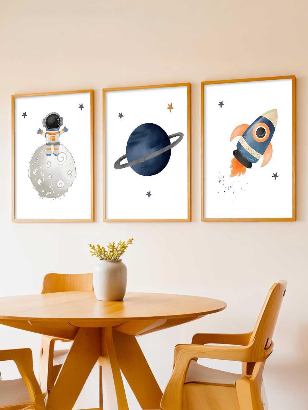 Retro Space Astronaut Planet Rocket Wall Art Paintings for Living Room Bedroom