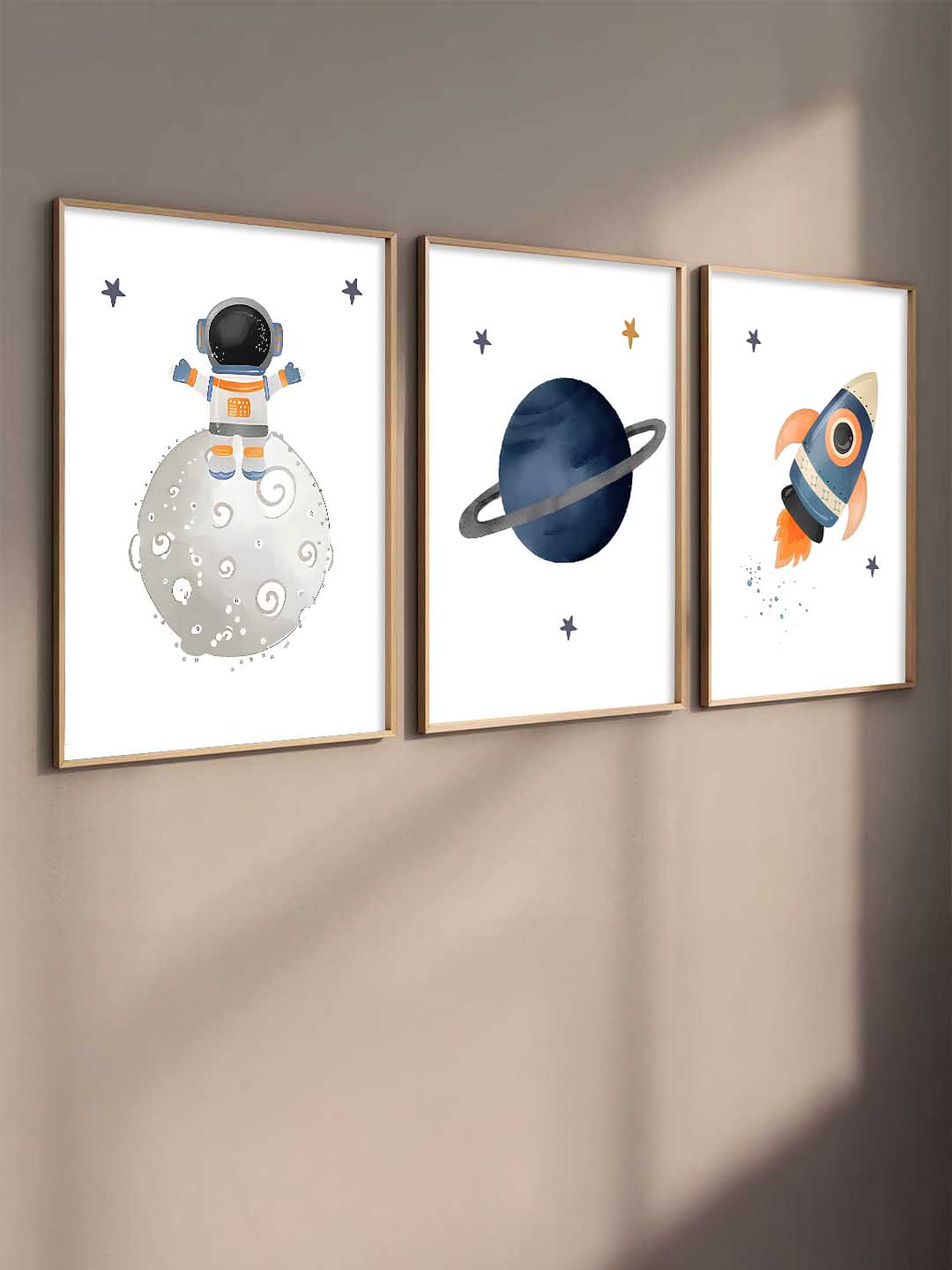 Retro Space Astronaut Planet Rocket Wall Art Paintings for Living Room Bedroom
