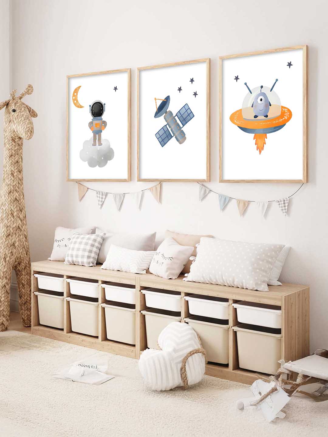 Retro Space Astronaut Satellite Rocket Wall Art Paintings for Living Room Bedroom