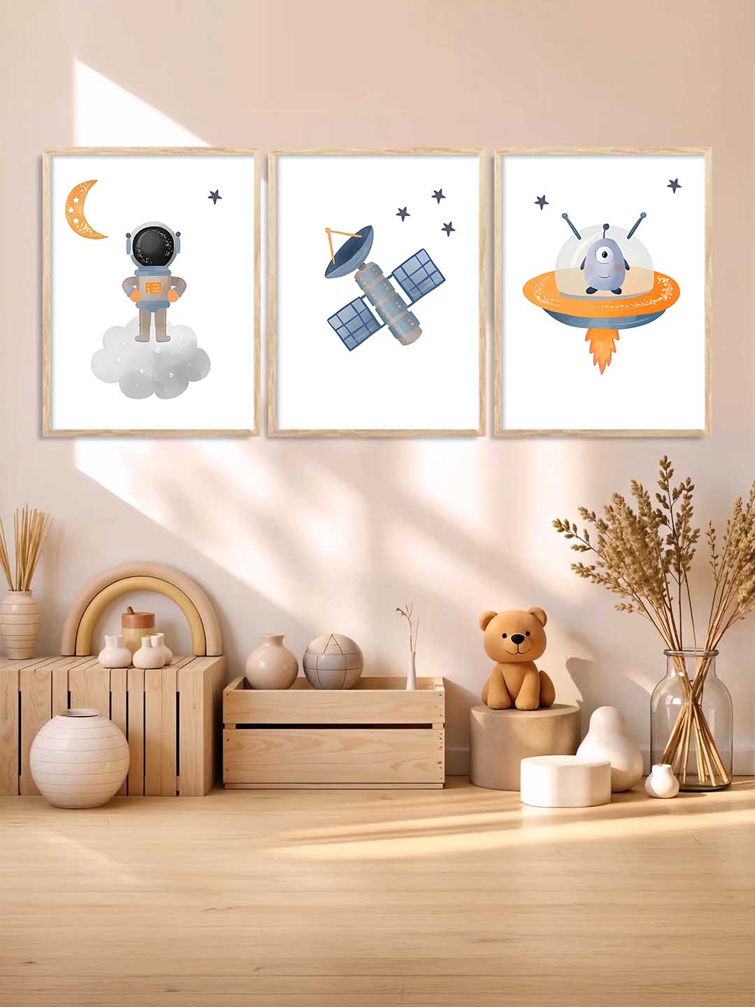 Retro Space Astronaut Satellite Rocket Wall Art Paintings for Living Room Bedroom