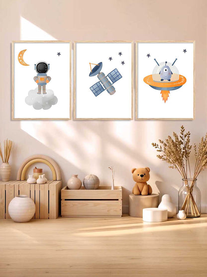 Retro Space Astronaut Satellite Rocket Wall Art Paintings for Living Room Bedroom