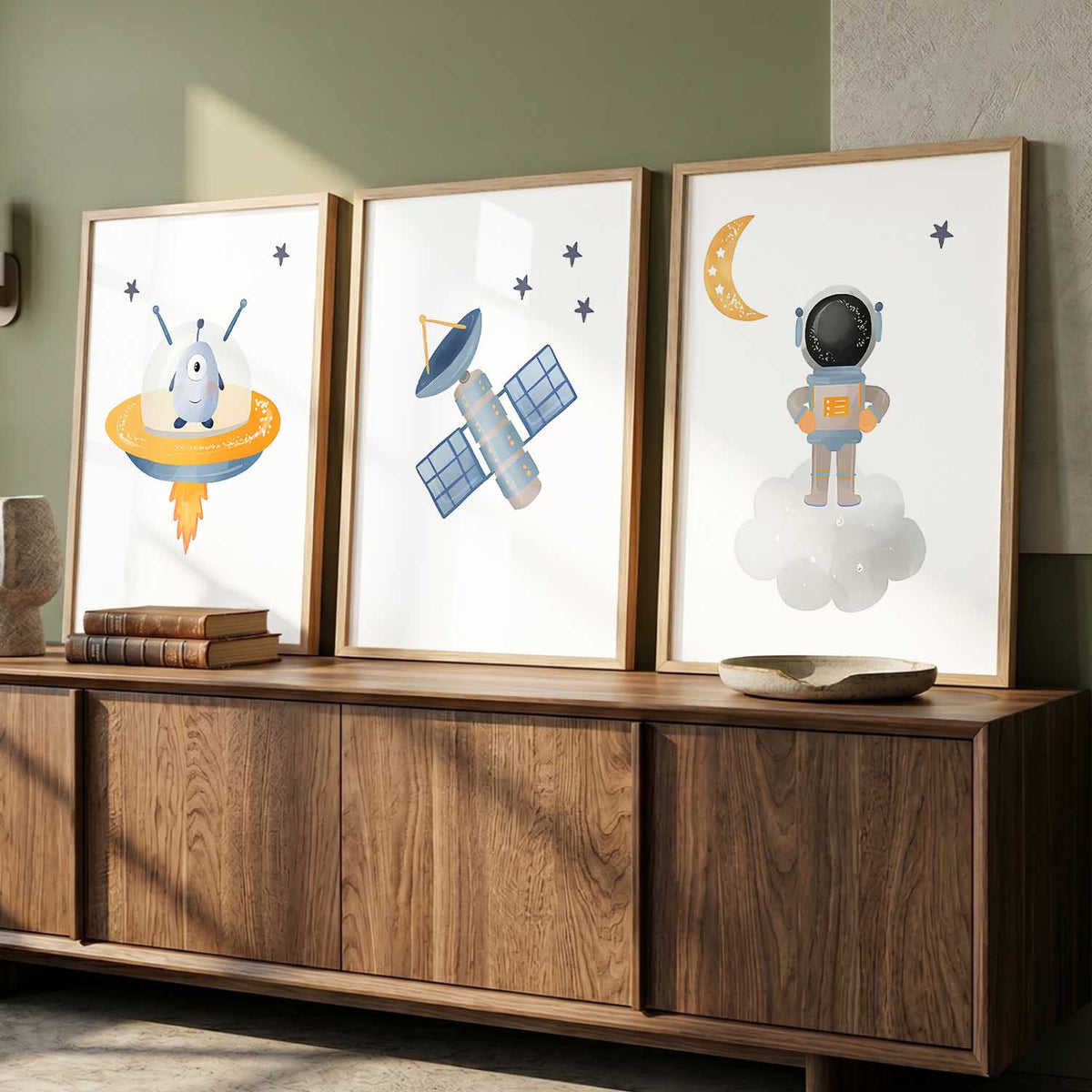 Retro Space Astronaut Satellite Rocket Wall Art Paintings for Living Room Bedroom