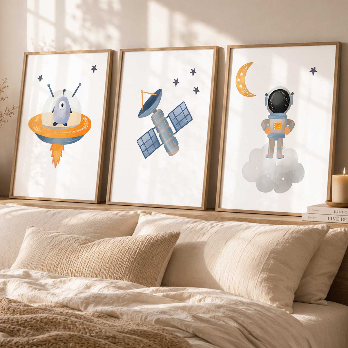 Retro Space Astronaut Satellite Rocket Wall Art Paintings for Living Room Bedroom
