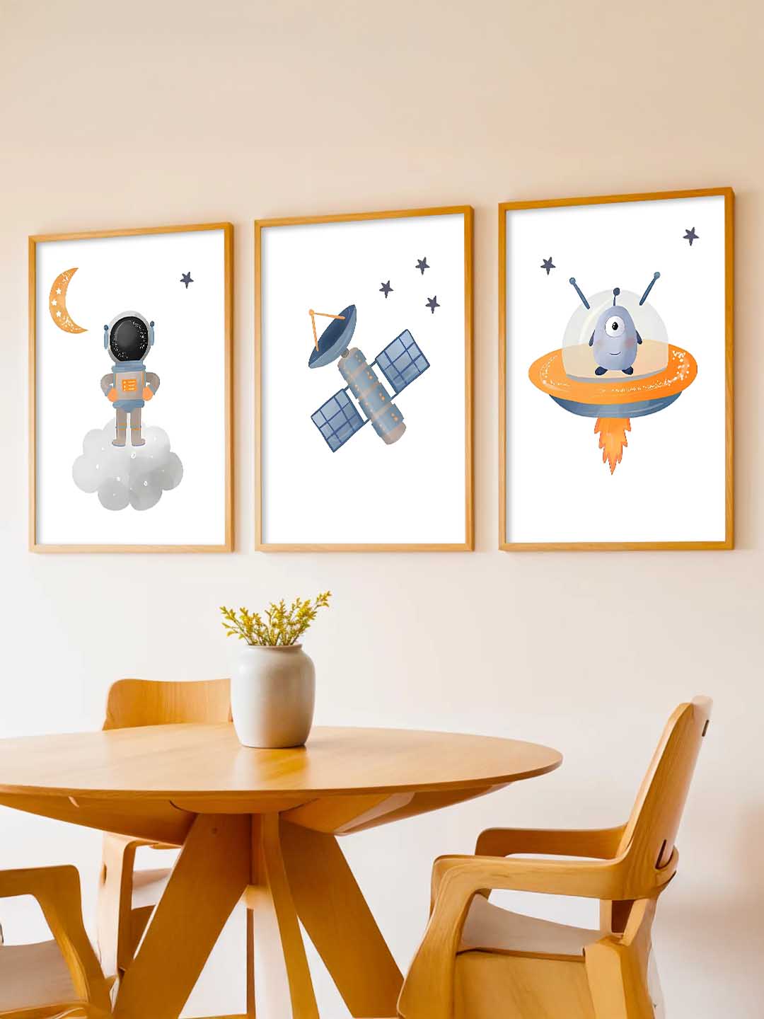 Retro Space Astronaut Satellite Rocket Wall Art Paintings for Living Room Bedroom