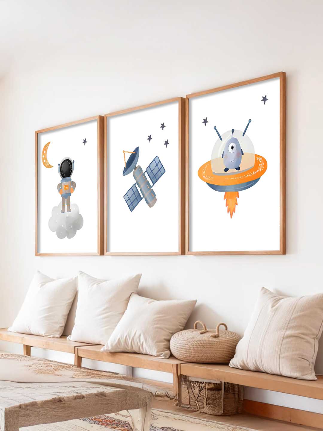 Retro Space Astronaut Satellite Rocket Wall Art Paintings for Living Room Bedroom