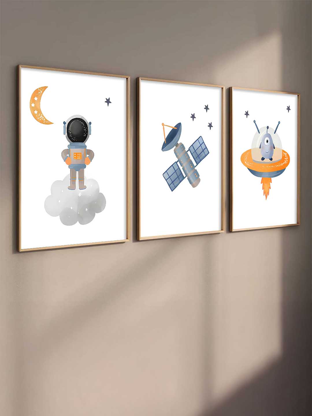 Retro Space Astronaut Satellite Rocket Wall Art Paintings for Living Room Bedroom