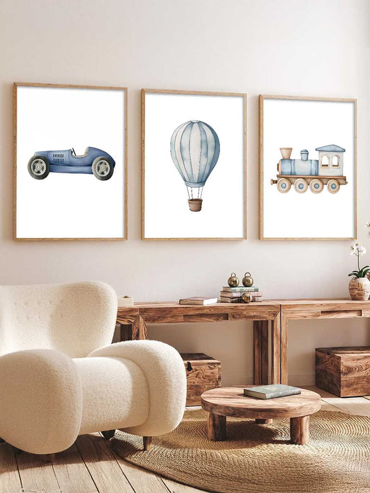 Hot Air Ballon Toy Train Car Wall Art Paintings for Living Room Bedroom