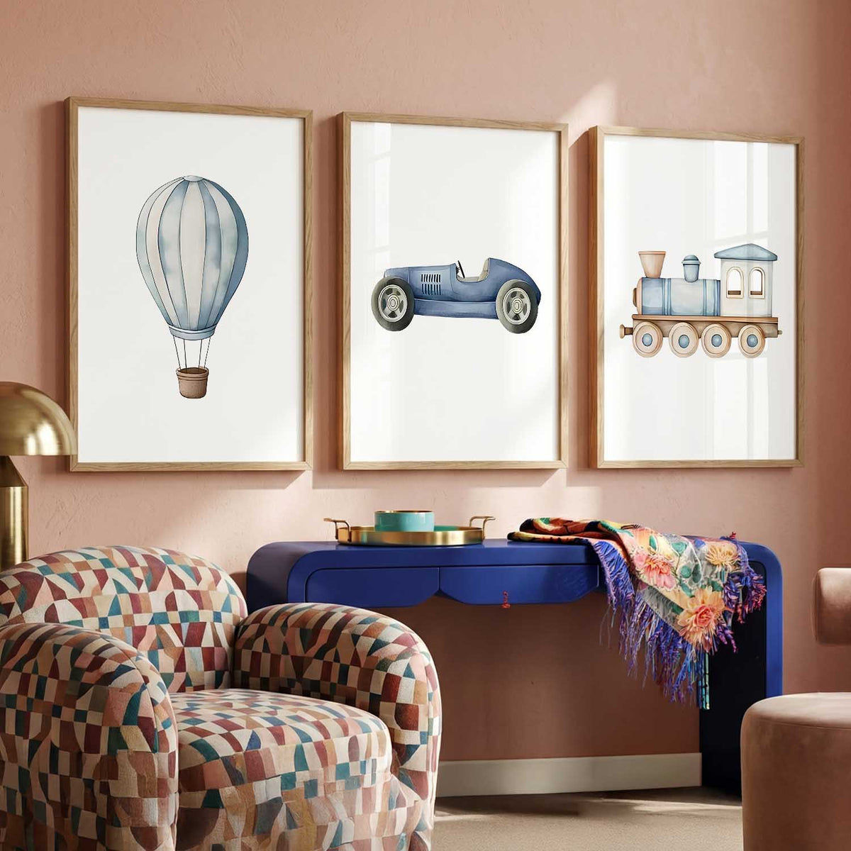 Hot Air Ballon Toy Train Car Wall Art Paintings for Living Room Bedroom