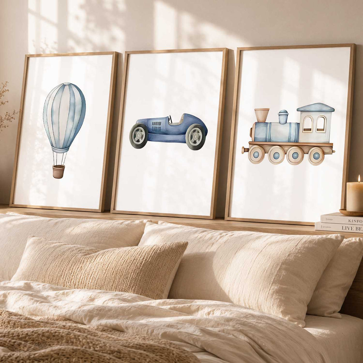 Hot Air Ballon Toy Train Car Wall Art Paintings for Living Room Bedroom