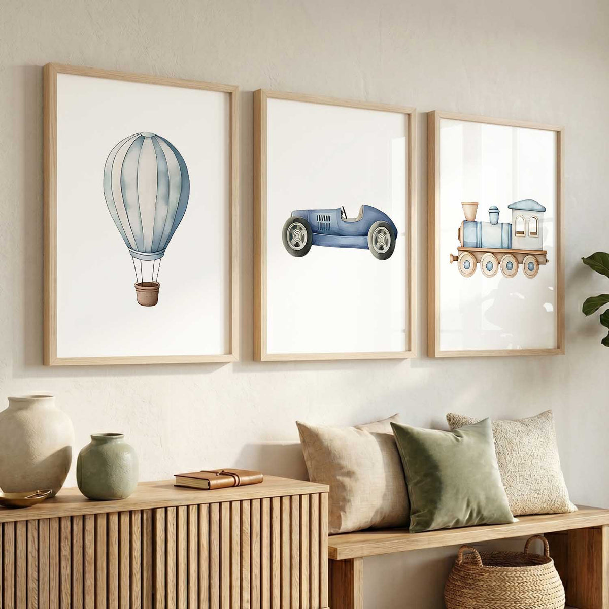 Hot Air Ballon Toy Train Car Wall Art Paintings for Living Room Bedroom