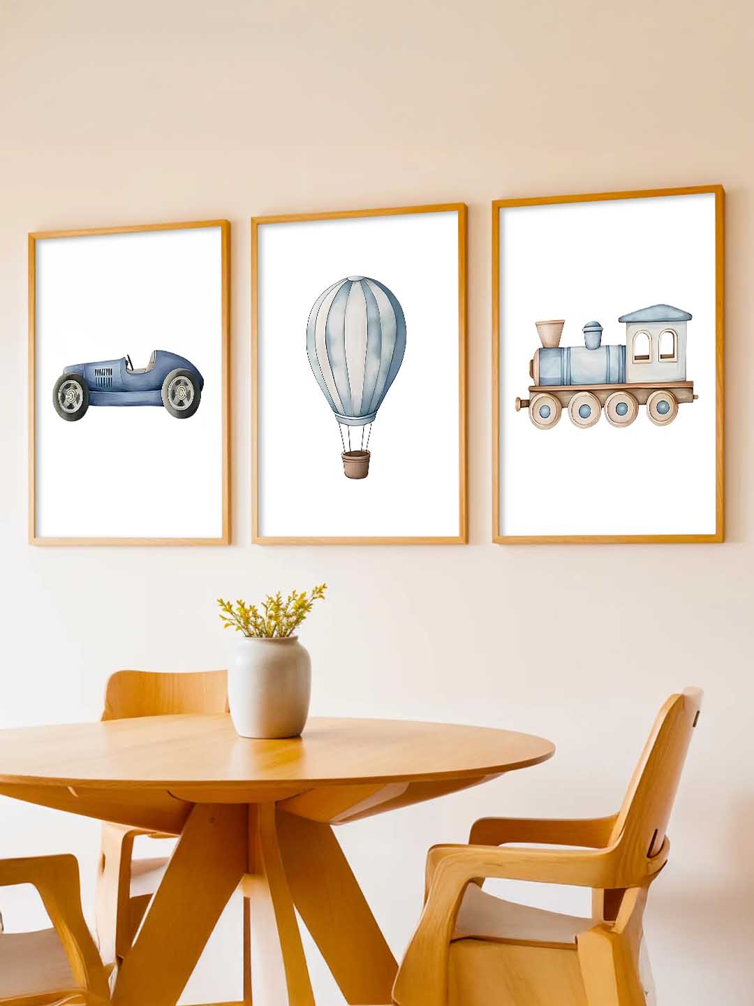 Hot Air Ballon Toy Train Car Wall Art Paintings for Living Room Bedroom