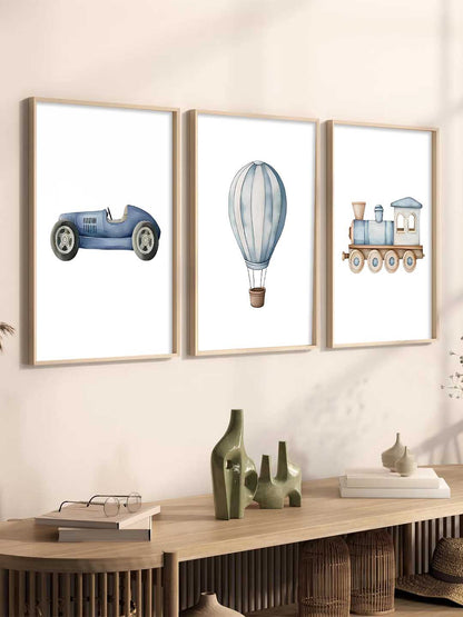 Hot Air Ballon Toy Train Car Wall Art Paintings for Living Room Bedroom