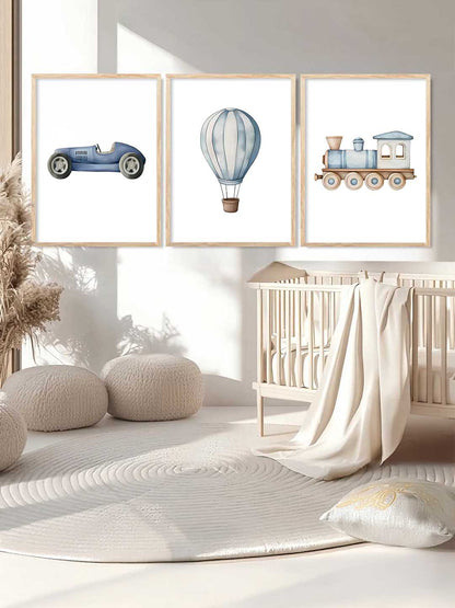 Hot Air Ballon Toy Train Car Wall Art Paintings for Living Room Bedroom
