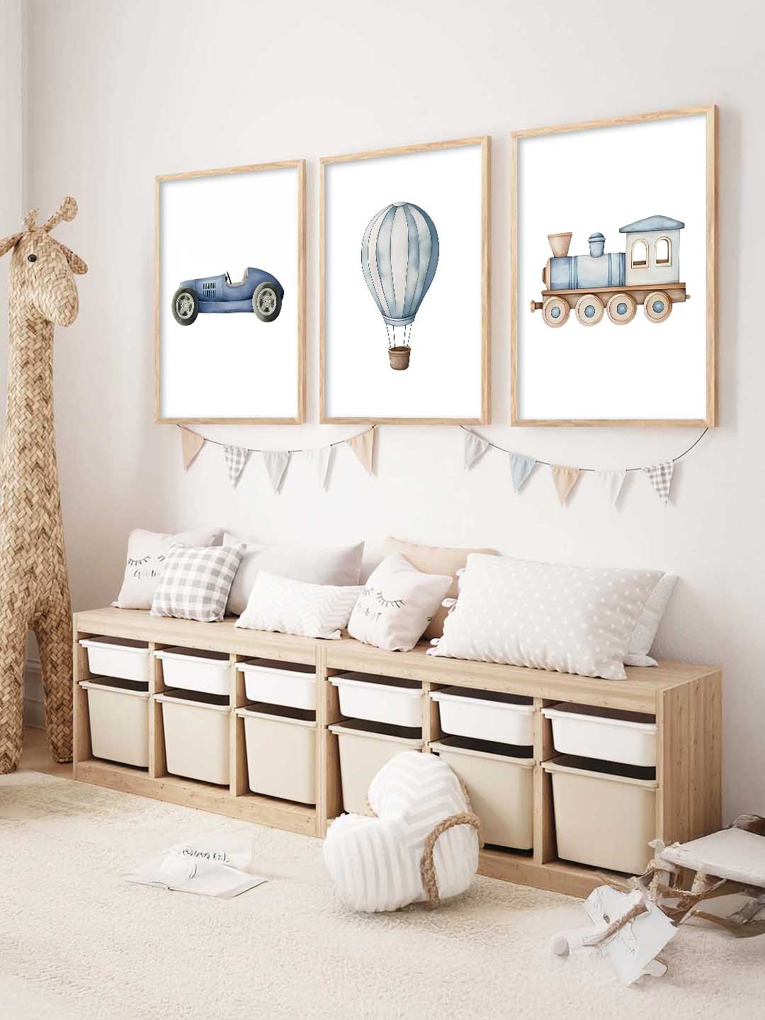 Hot Air Ballon Toy Train Car Wall Art Paintings for Living Room Bedroom
