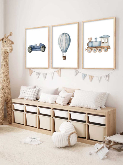 Hot Air Ballon Toy Train Car Wall Art Paintings for Living Room Bedroom