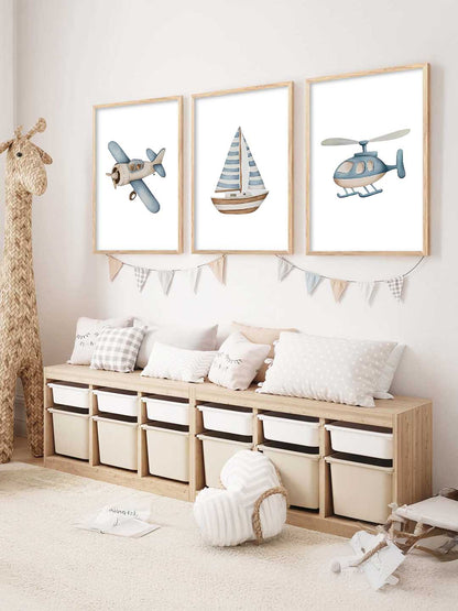 Airplane Boat Helicopter Wall Art Paintings for Living Room Bedroom