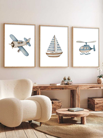 Airplane Boat Helicopter Wall Art Paintings for Living Room Bedroom