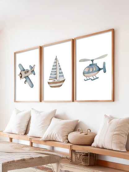 Airplane Boat Helicopter Wall Art Paintings for Living Room Bedroom