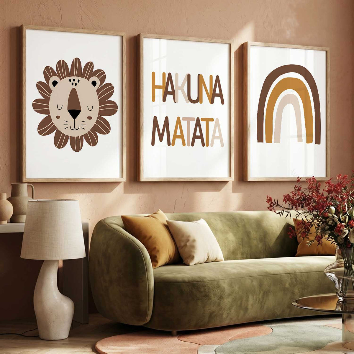 Warm Earthy Abstract Boho Wall Art Set of 3 Framed Prints