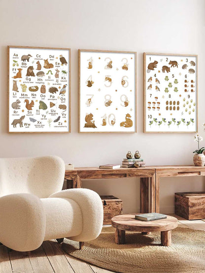 Educational Alphabets Numbers Animals Wall Art Paintings for Living Room Bedroom