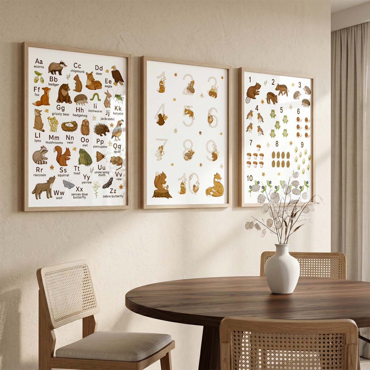 Educational Alphabets Numbers Animals Wall Art Paintings for Living Room Bedroom